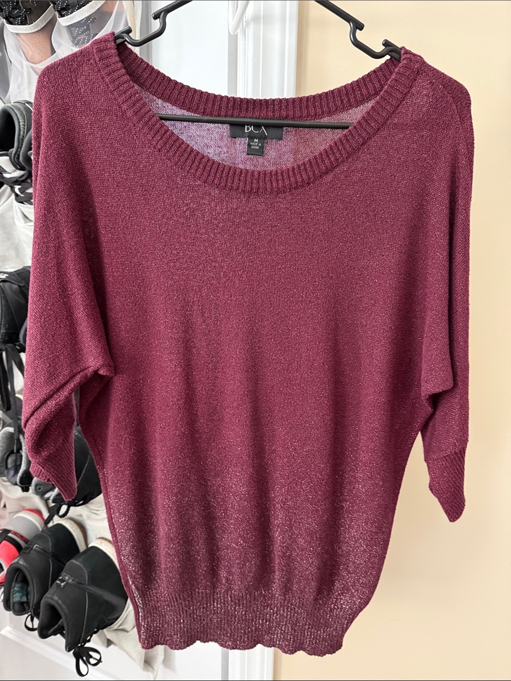 BCX Shimmery Crewneck Sweater in Burgundy